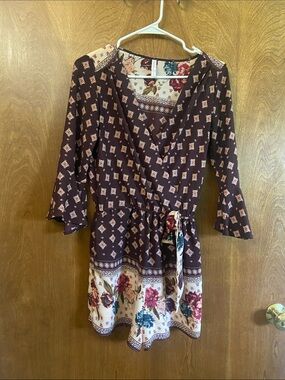 Bohemian Floral Wrap Mini Romper in Burgundy